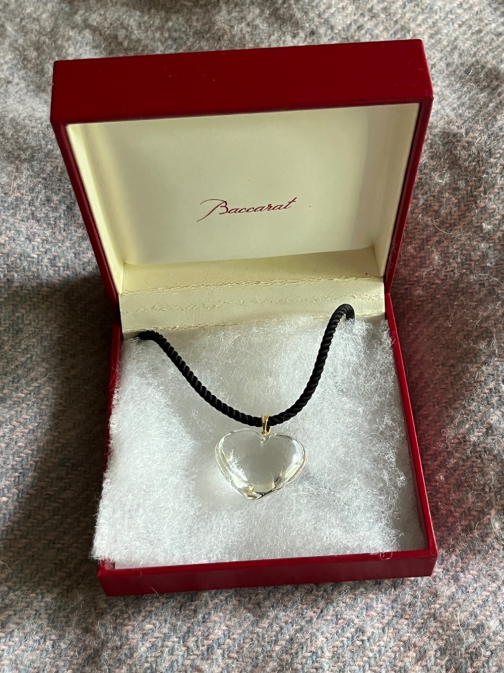Baccarat Clear Crystal Heart Pendant on Silky Black Choker Cord